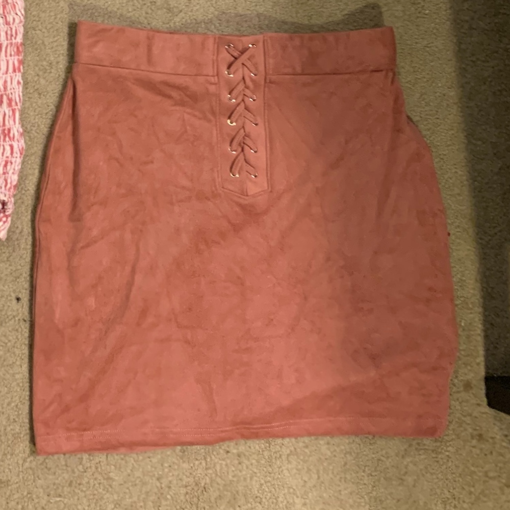 Velvet salmon colored mini skirt